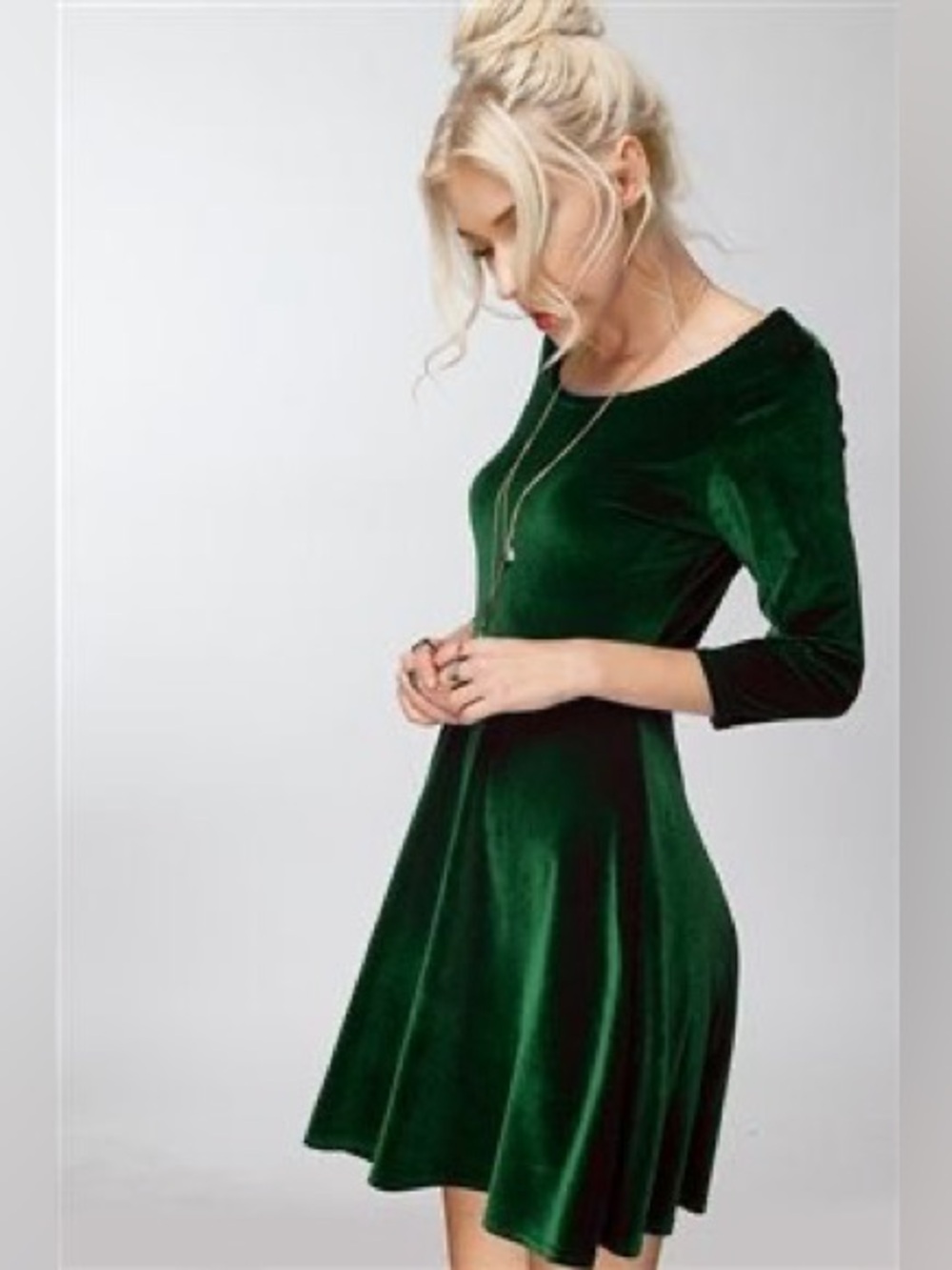 Petite Hack! Emerald Green Velour Skater Dress - Fits Adult 4-6 - EUC